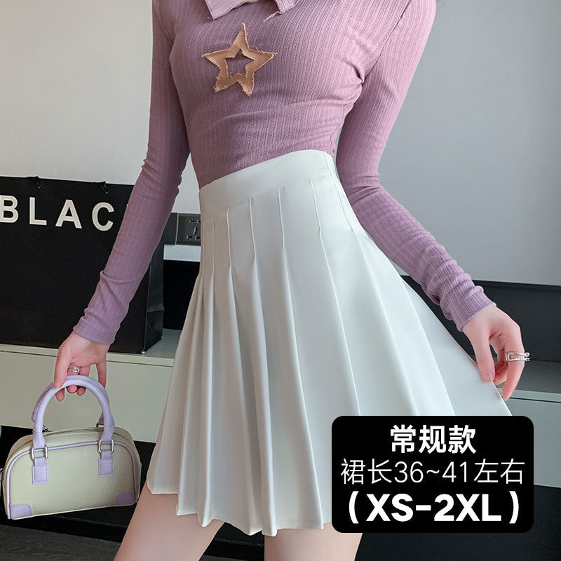 Khaki Pleated Skirt for Women High Waist Slimming Spring and Summer Super-Hot Skirt Lining jkShort SkirtaLine skirt