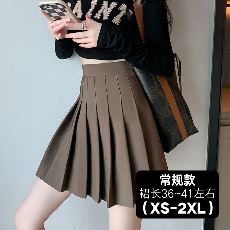 Khaki Pleated Skirt for Women High Waist Slimming Spring and Summer Super-Hot Skirt Lining jkShort SkirtaLine skirt