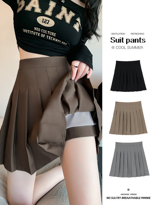 Khaki Pleated Skirt for Women High Waist Slimming Spring and Summer Super-Hot Skirt Lining jkShort SkirtaLine skirt