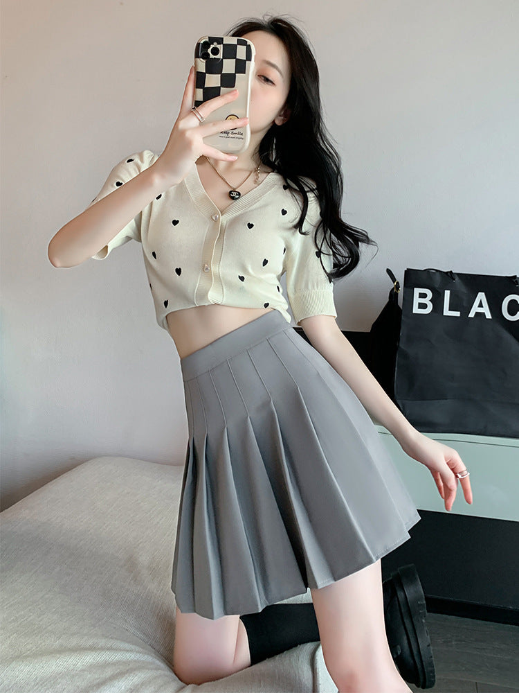 Khaki Pleated Skirt for Women High Waist Slimming Spring and Summer Super-Hot Skirt Lining jkShort SkirtaLine skirt