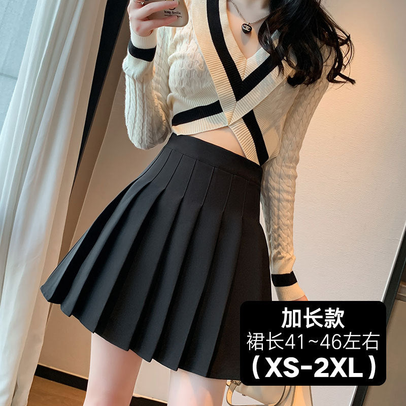 Khaki Pleated Skirt for Women High Waist Slimming Spring and Summer Super-Hot Skirt Lining jkShort SkirtaLine skirt